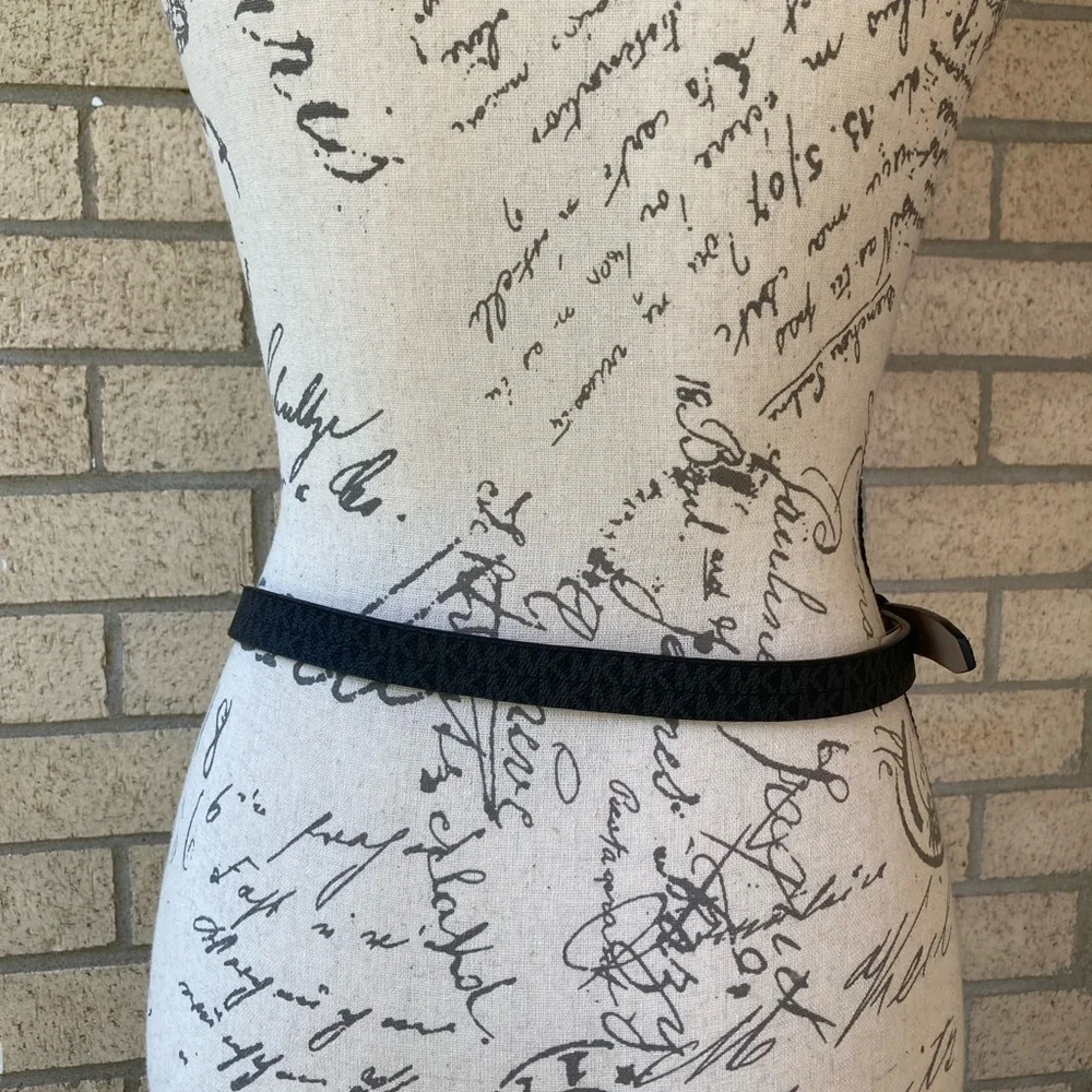 Michael Kors Black Logo Print Belt Bag Fanny Pack With Silver Pull Chain Small
